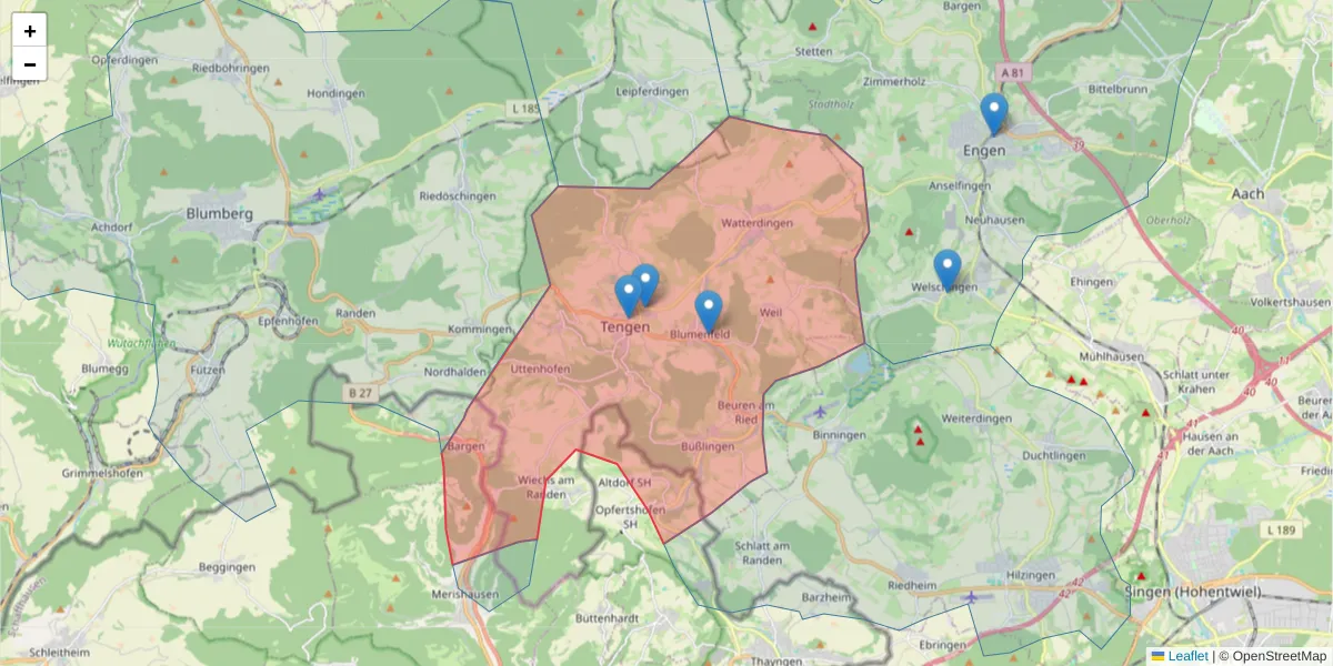 Karte des Postleitzahlen Bereichs  und der umliegenden Postleitzahlen in Deutschland