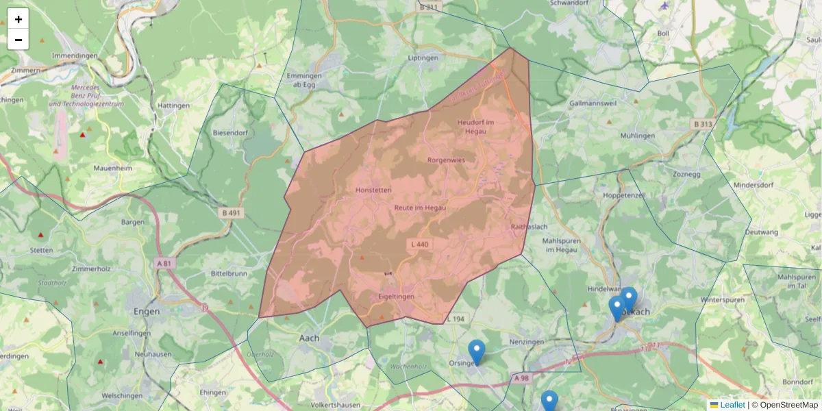 Karte des Postleitzahlen Bereichs  und der umliegenden Postleitzahlen in Deutschland