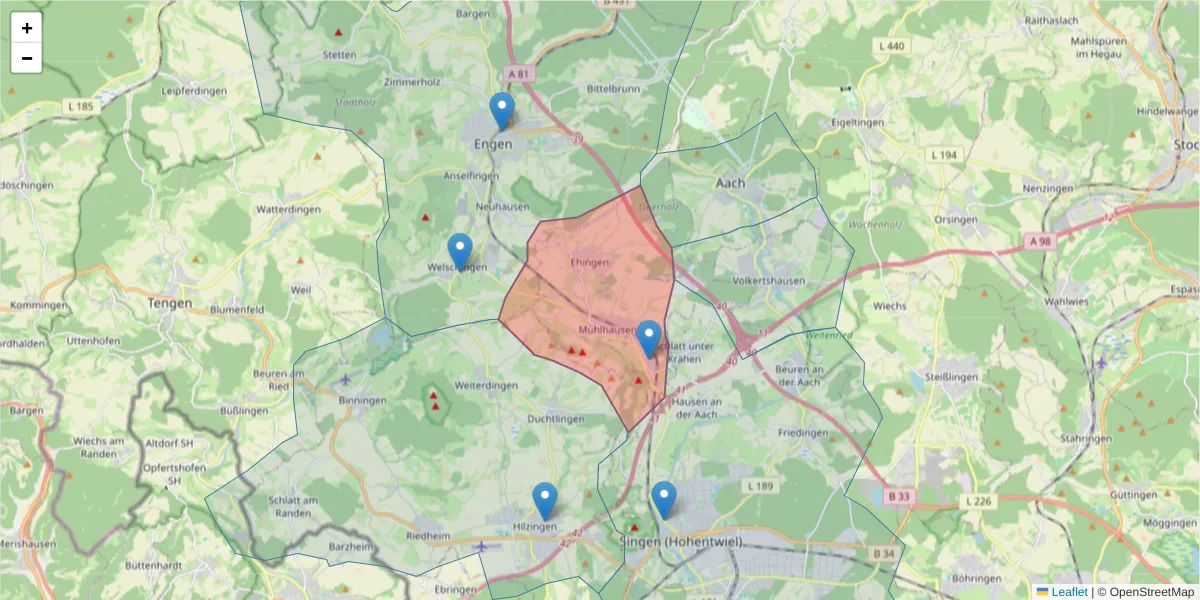 Karte des Postleitzahlen Bereichs  und der umliegenden Postleitzahlen in Deutschland