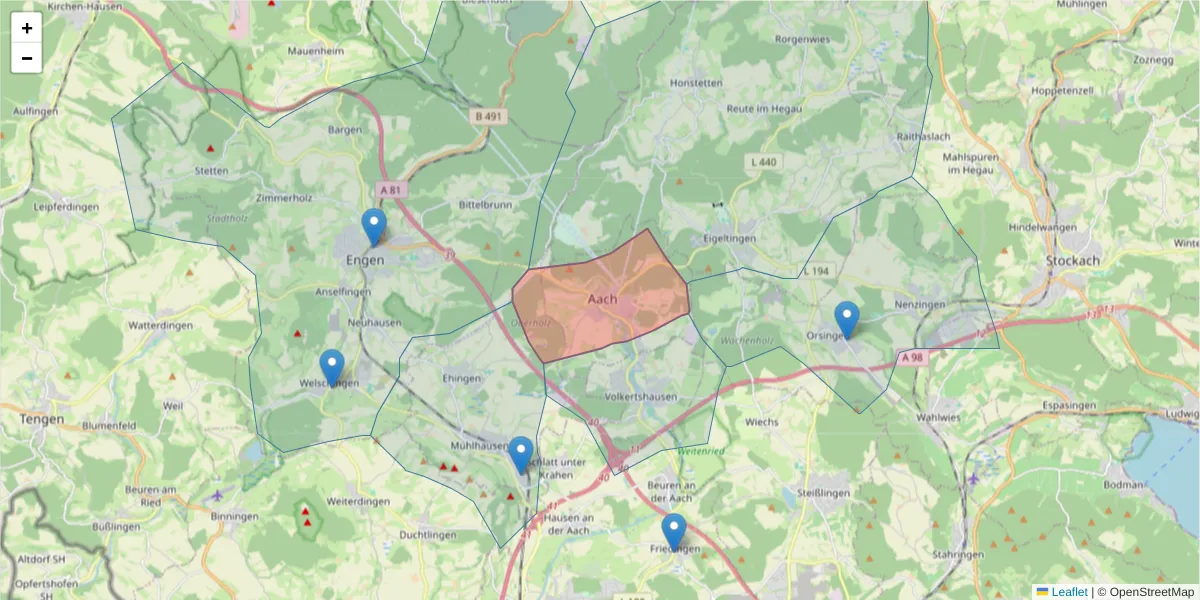 Karte des Postleitzahlen Bereichs  und der umliegenden Postleitzahlen in Deutschland