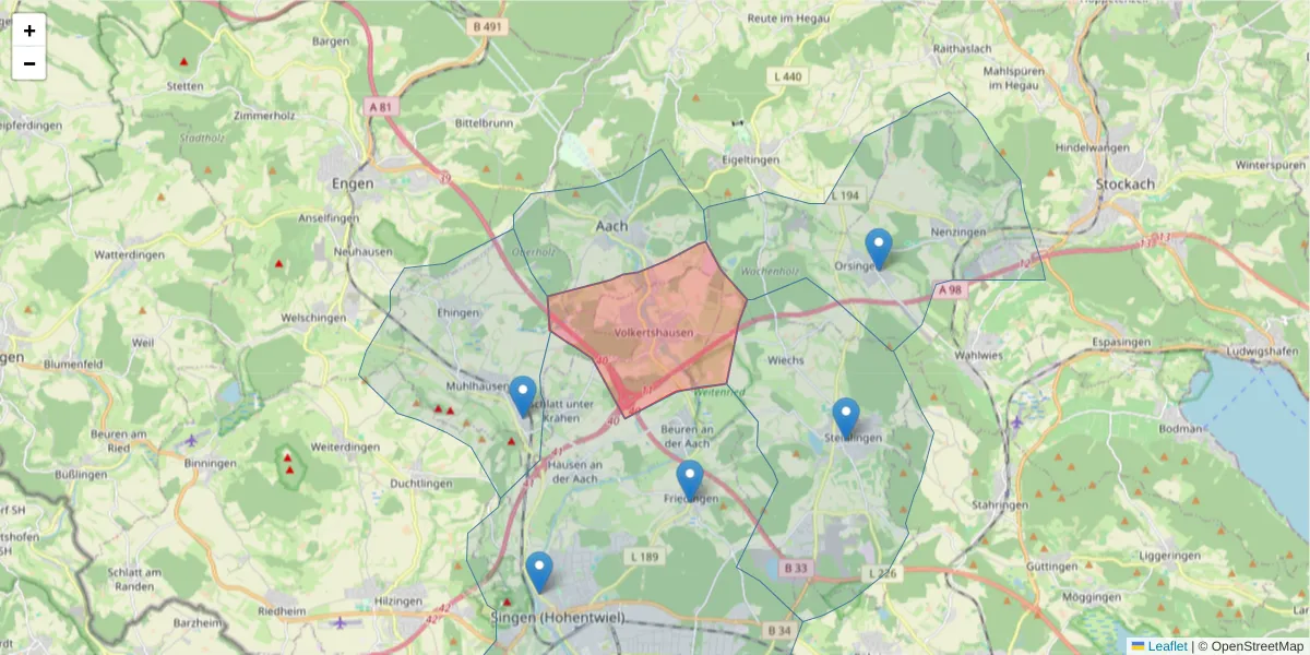 Karte des Postleitzahlen Bereichs  und der umliegenden Postleitzahlen in Deutschland