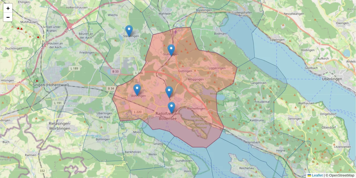 Karte des Postleitzahlen Bereichs  und der umliegenden Postleitzahlen in Deutschland