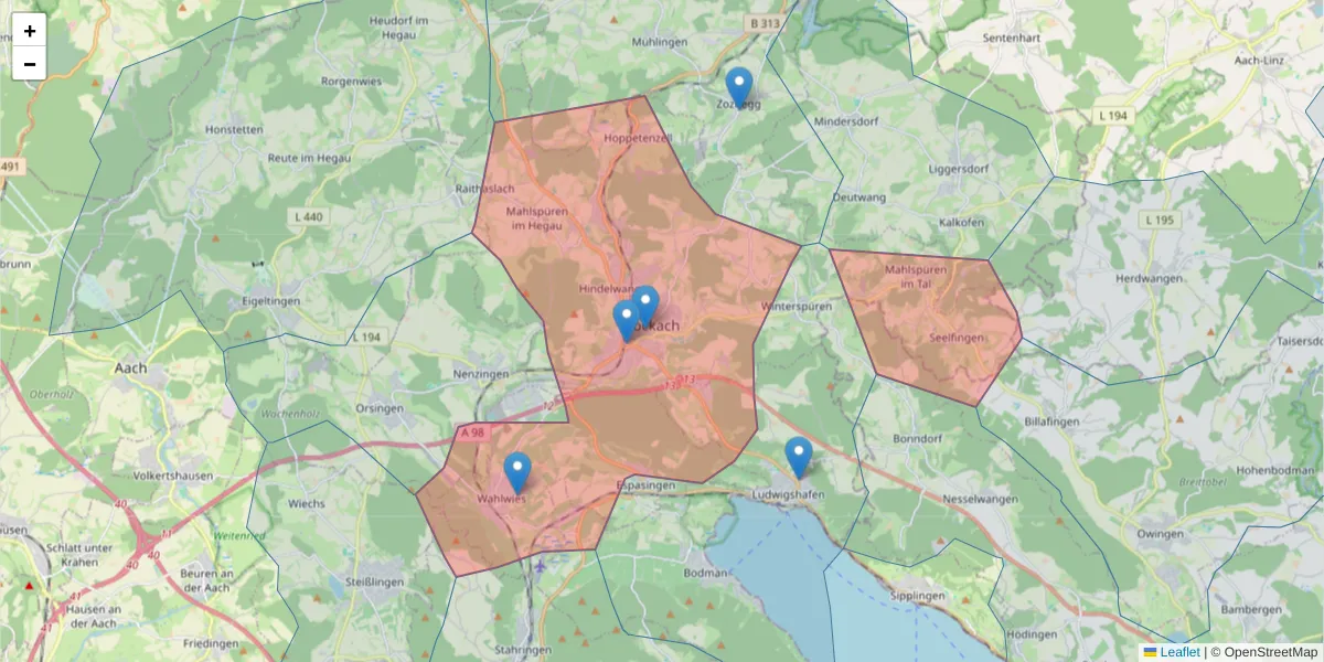 Karte des Postleitzahlen Bereichs  und der umliegenden Postleitzahlen in Deutschland