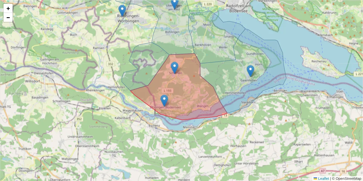 Karte des Postleitzahlen Bereichs  und der umliegenden Postleitzahlen in Deutschland