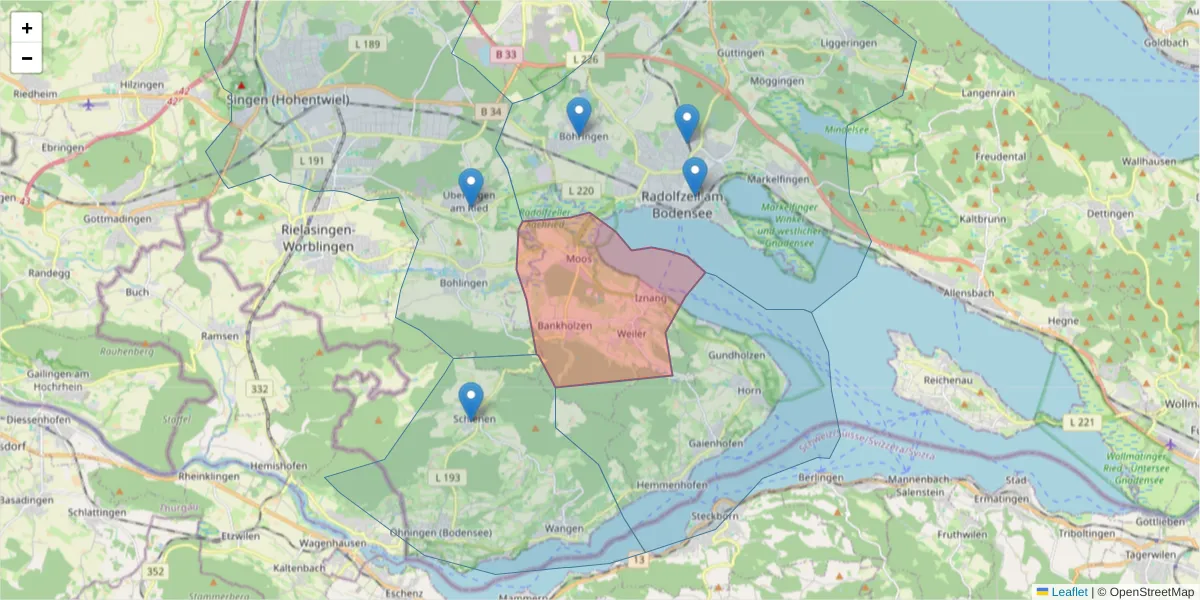 Karte des Postleitzahlen Bereichs  und der umliegenden Postleitzahlen in Deutschland