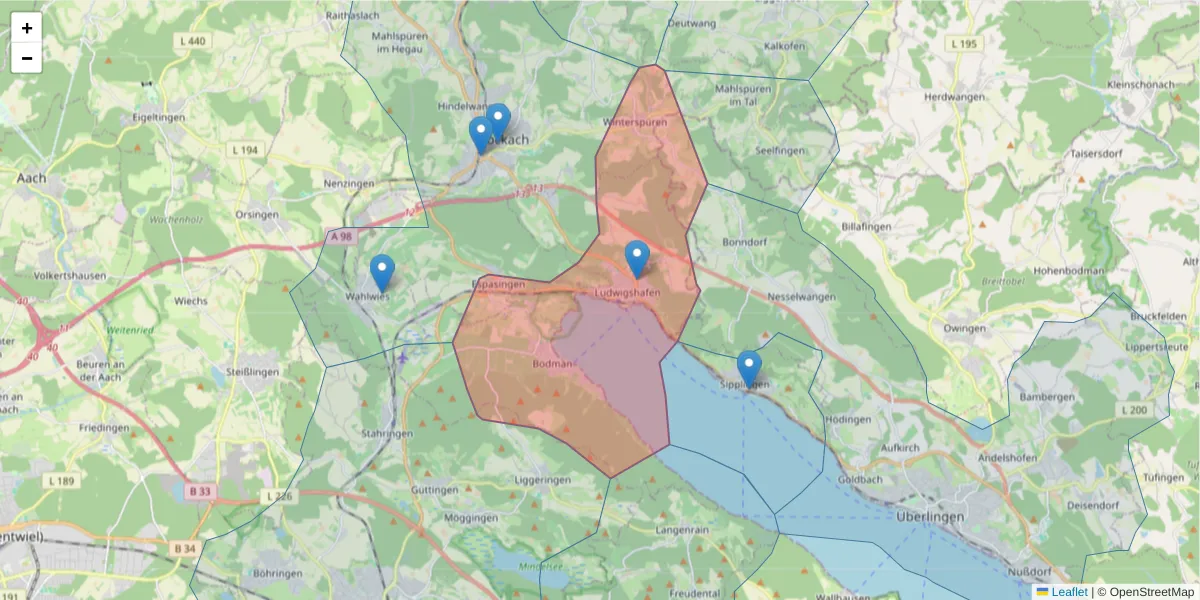Karte des Postleitzahlen Bereichs  und der umliegenden Postleitzahlen in Deutschland
