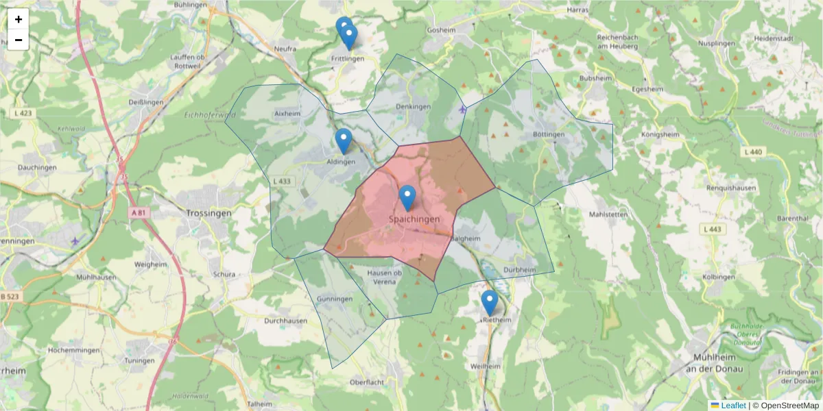 Karte des Postleitzahlen Bereichs  und der umliegenden Postleitzahlen in Deutschland