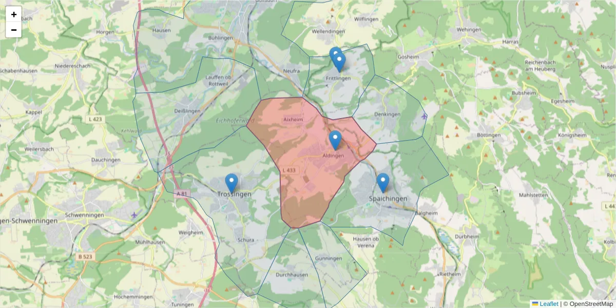 Karte des Postleitzahlen Bereichs  und der umliegenden Postleitzahlen in Deutschland