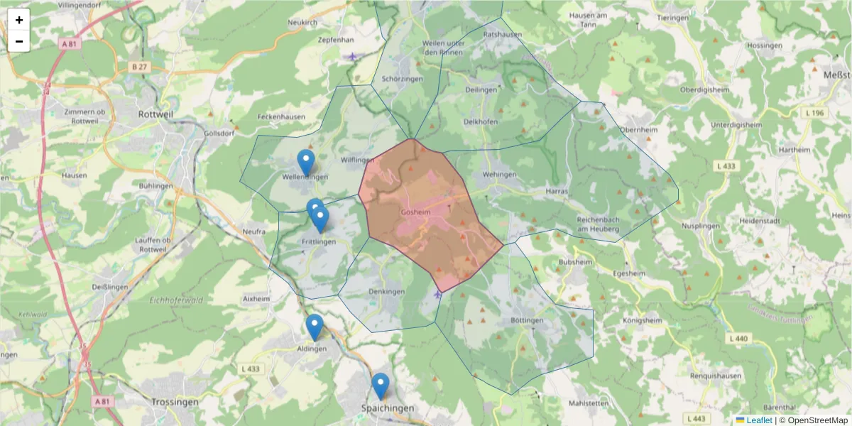 Karte des Postleitzahlen Bereichs  und der umliegenden Postleitzahlen in Deutschland