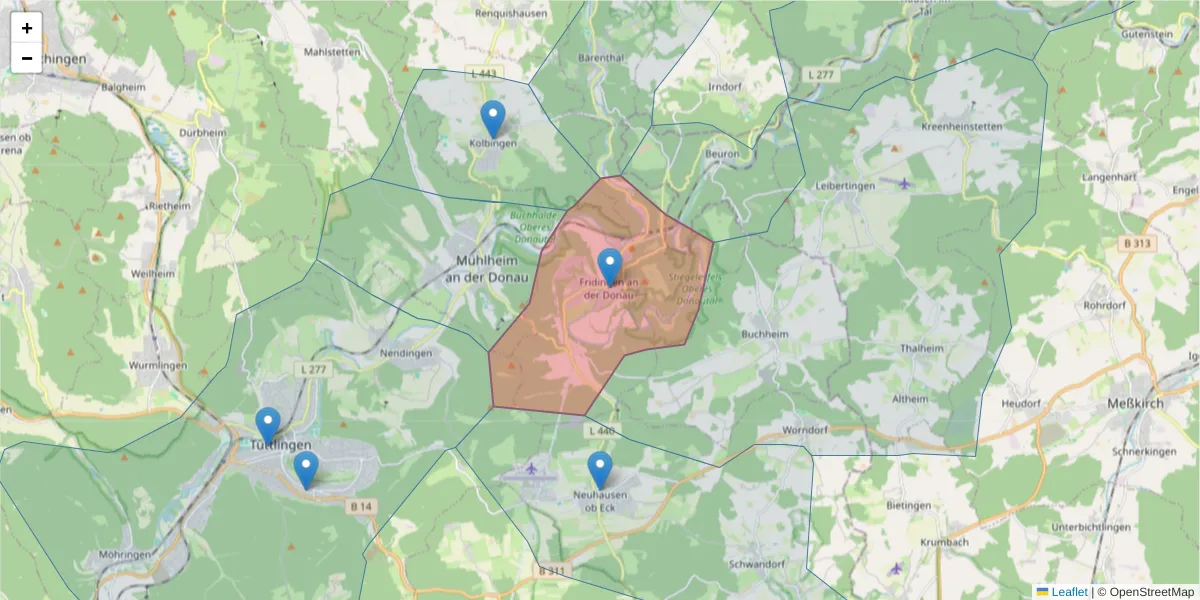 Karte des Postleitzahlen Bereichs  und der umliegenden Postleitzahlen in Deutschland