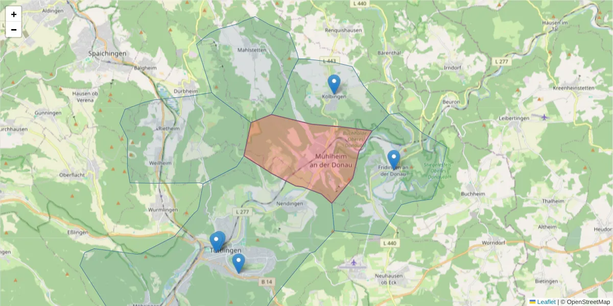 Karte des Postleitzahlen Bereichs  und der umliegenden Postleitzahlen in Deutschland