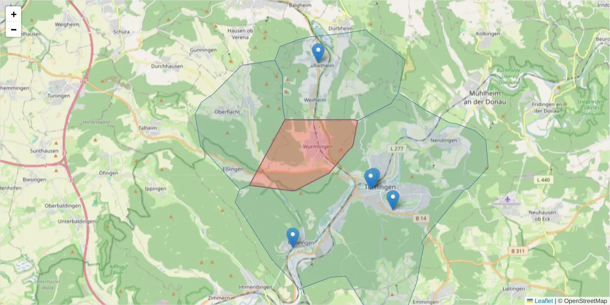 Karte des Postleitzahlen Bereichs  und der umliegenden Postleitzahlen in Deutschland