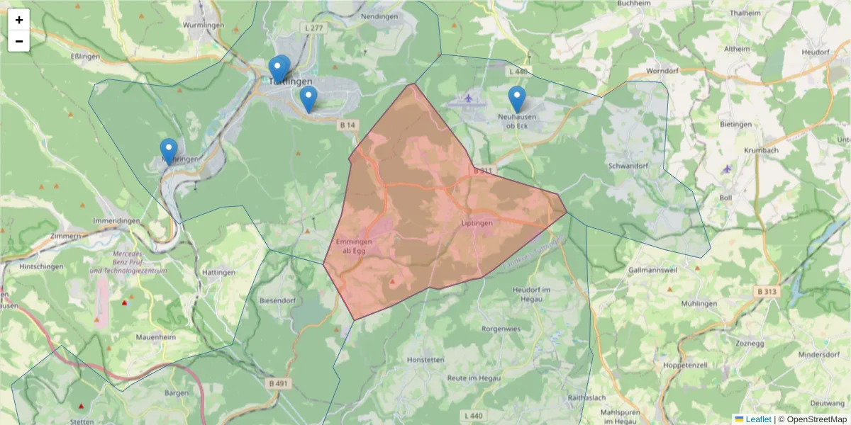 Karte des Postleitzahlen Bereichs  und der umliegenden Postleitzahlen in Deutschland
