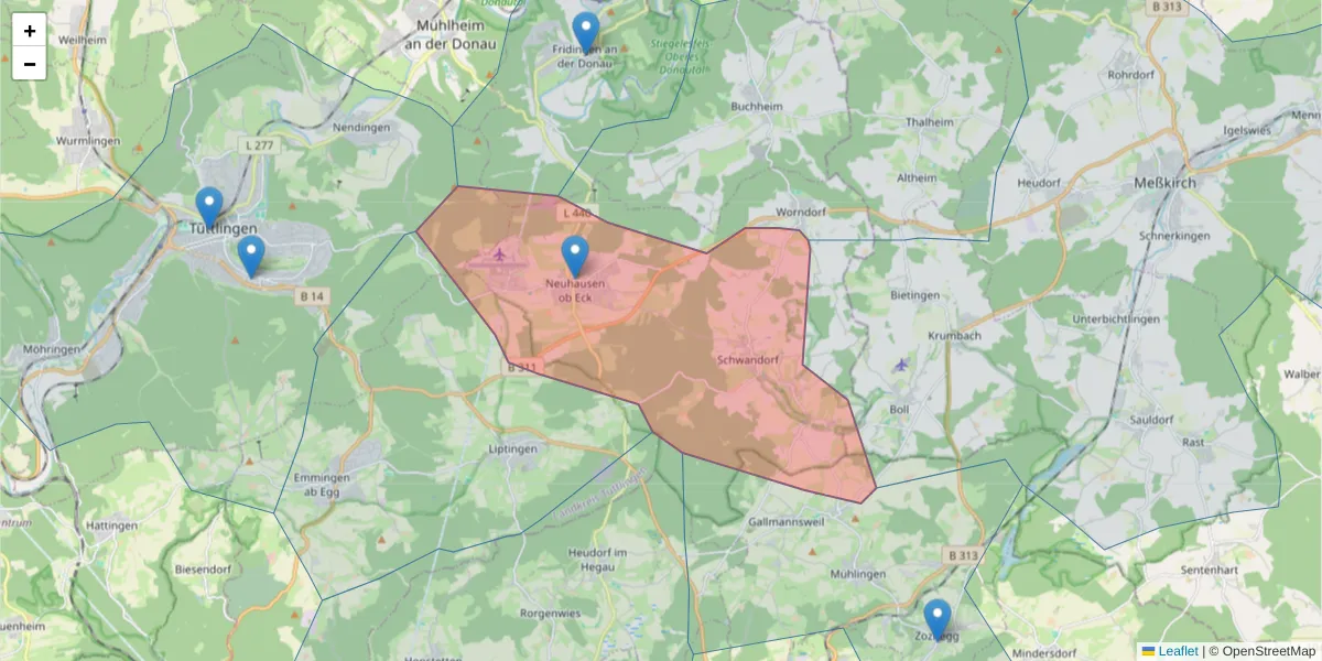 Karte des Postleitzahlen Bereichs  und der umliegenden Postleitzahlen in Deutschland