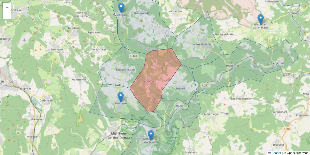 Karte des Postleitzahlen Bereichs  und der umliegenden Postleitzahlen in Deutschland