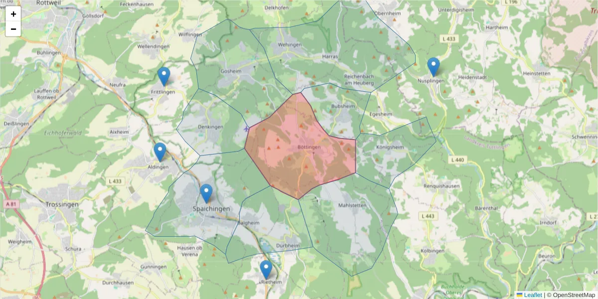 Karte des Postleitzahlen Bereichs  und der umliegenden Postleitzahlen in Deutschland