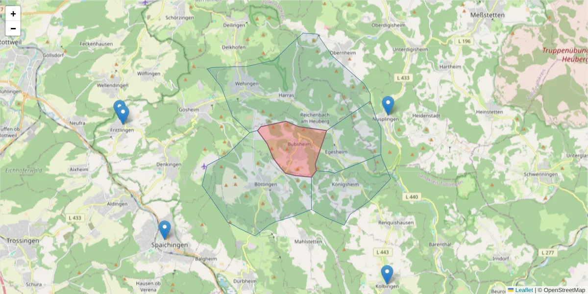 Karte des Postleitzahlen Bereichs  und der umliegenden Postleitzahlen in Deutschland