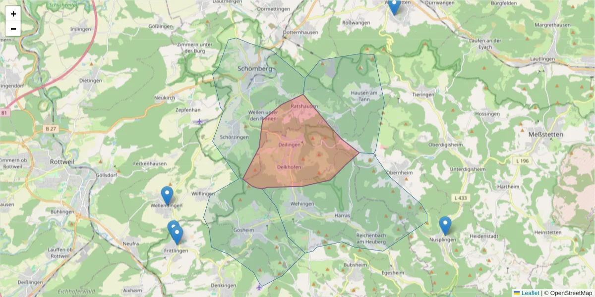 Karte des Postleitzahlen Bereichs  und der umliegenden Postleitzahlen in Deutschland