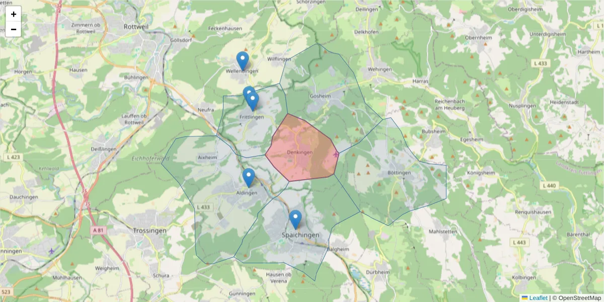 Karte des Postleitzahlen Bereichs  und der umliegenden Postleitzahlen in Deutschland