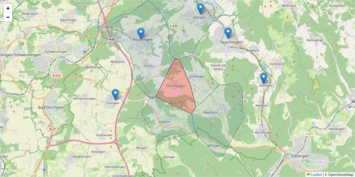 Karte des Postleitzahlen Bereichs  und der umliegenden Postleitzahlen in Deutschland