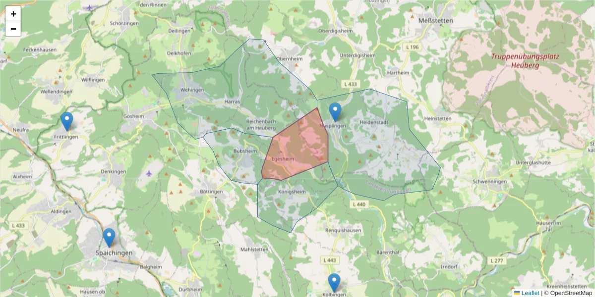 Karte des Postleitzahlen Bereichs  und der umliegenden Postleitzahlen in Deutschland