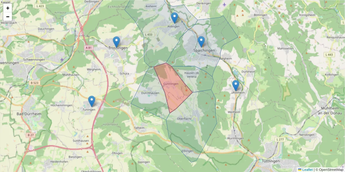 Karte des Postleitzahlen Bereichs  und der umliegenden Postleitzahlen in Deutschland
