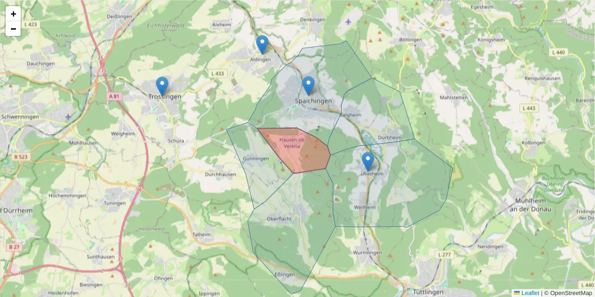 Karte des Postleitzahlen Bereichs  und der umliegenden Postleitzahlen in Deutschland