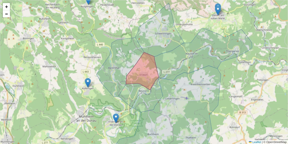 Karte des Postleitzahlen Bereichs  und der umliegenden Postleitzahlen in Deutschland