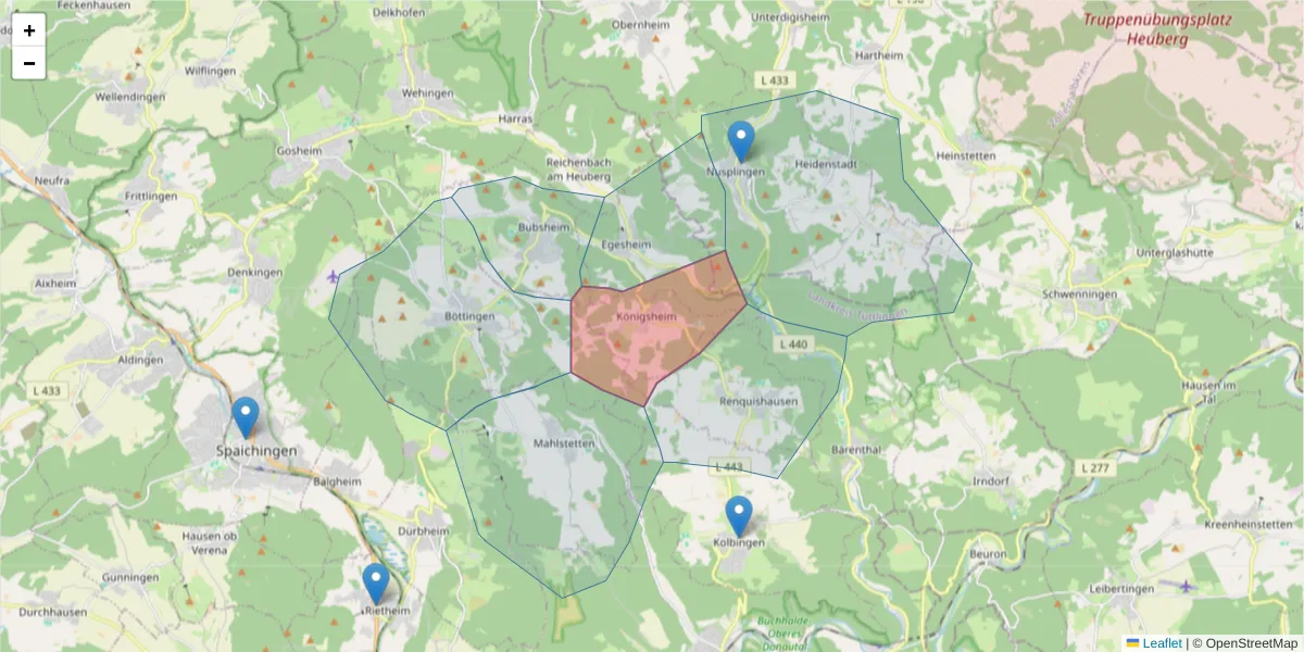 Karte des Postleitzahlen Bereichs  und der umliegenden Postleitzahlen in Deutschland