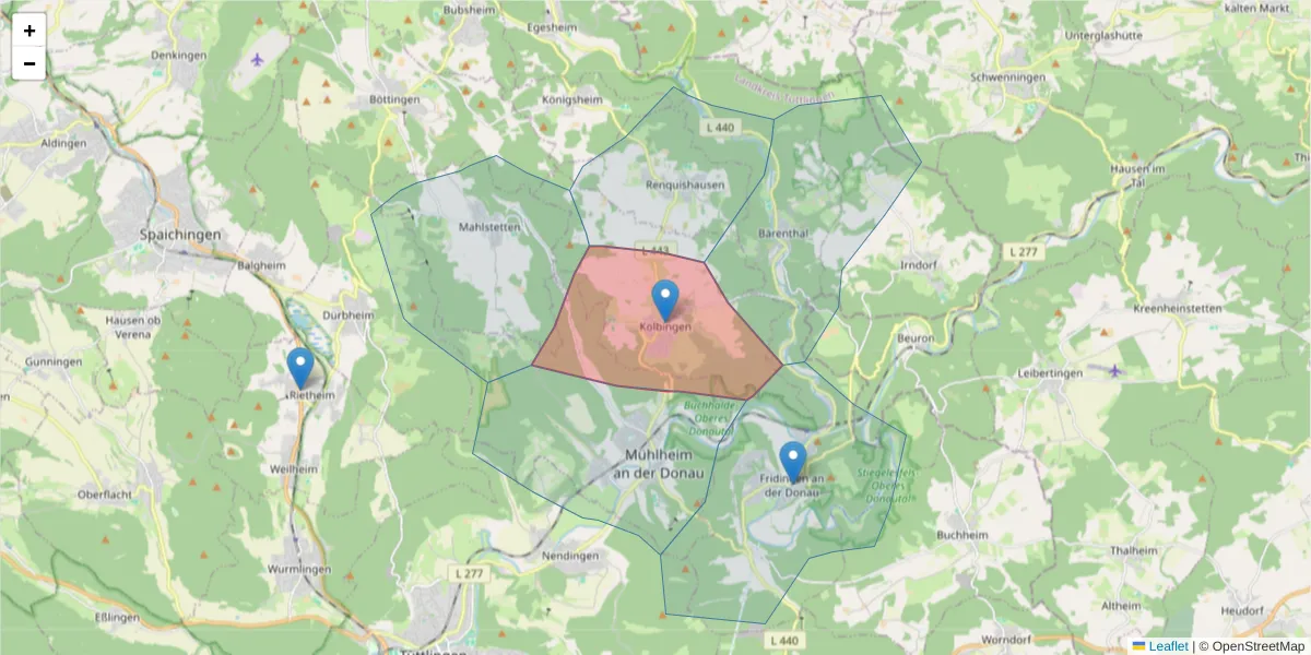 Karte des Postleitzahlen Bereichs  und der umliegenden Postleitzahlen in Deutschland