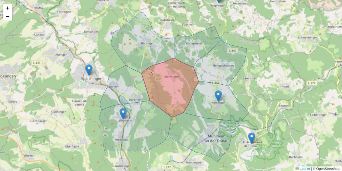 Karte des Postleitzahlen Bereichs  und der umliegenden Postleitzahlen in Deutschland