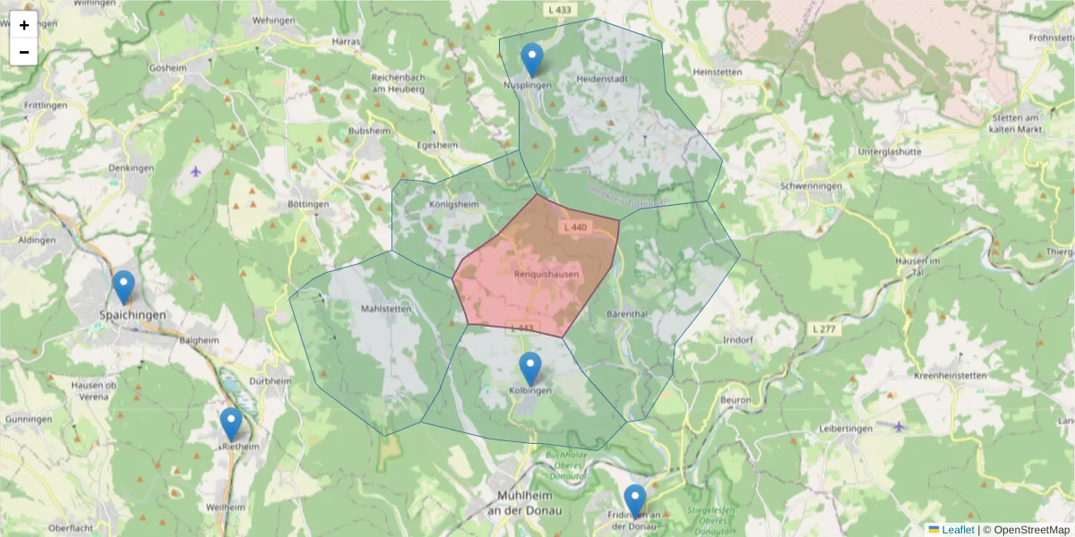 Karte des Postleitzahlen Bereichs  und der umliegenden Postleitzahlen in Deutschland
