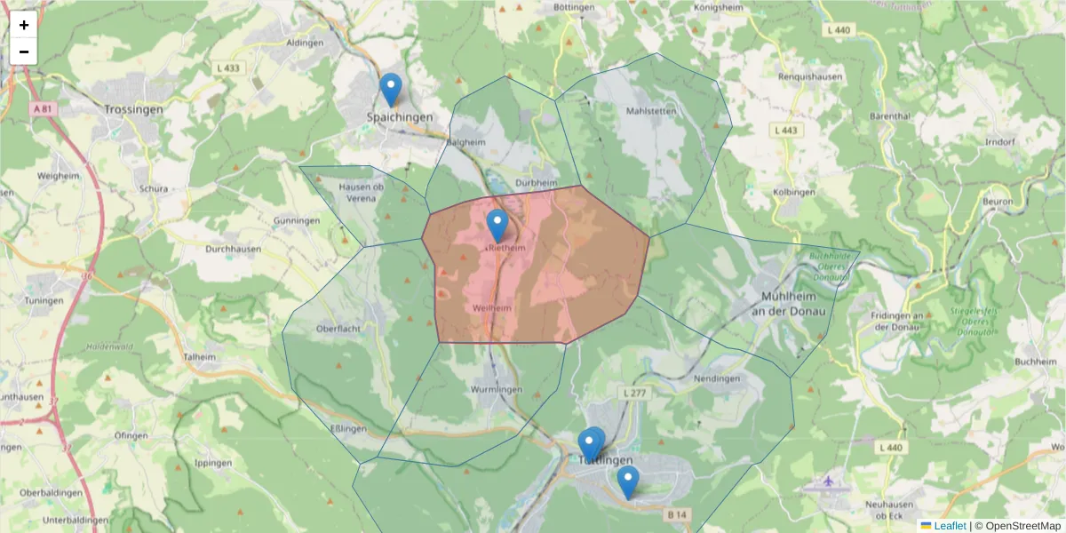 Karte des Postleitzahlen Bereichs  und der umliegenden Postleitzahlen in Deutschland