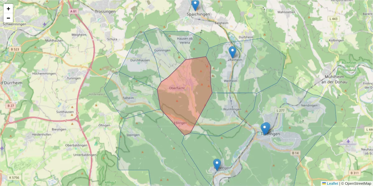 Karte des Postleitzahlen Bereichs  und der umliegenden Postleitzahlen in Deutschland