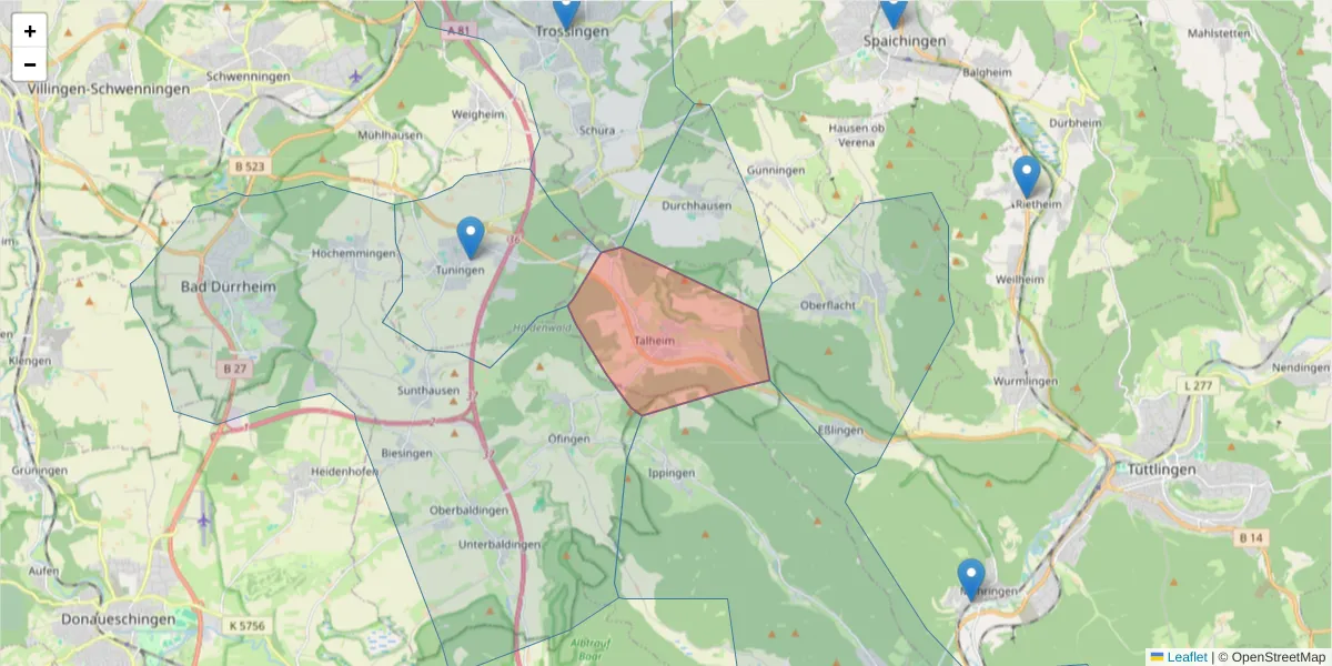 Karte des Postleitzahlen Bereichs  und der umliegenden Postleitzahlen in Deutschland