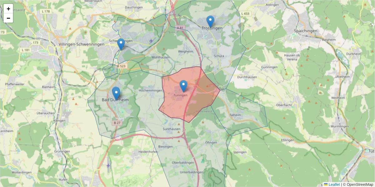 Karte des Postleitzahlen Bereichs  und der umliegenden Postleitzahlen in Deutschland