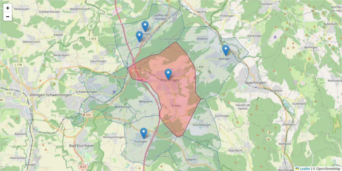 Karte des Postleitzahlen Bereichs  und der umliegenden Postleitzahlen in Deutschland