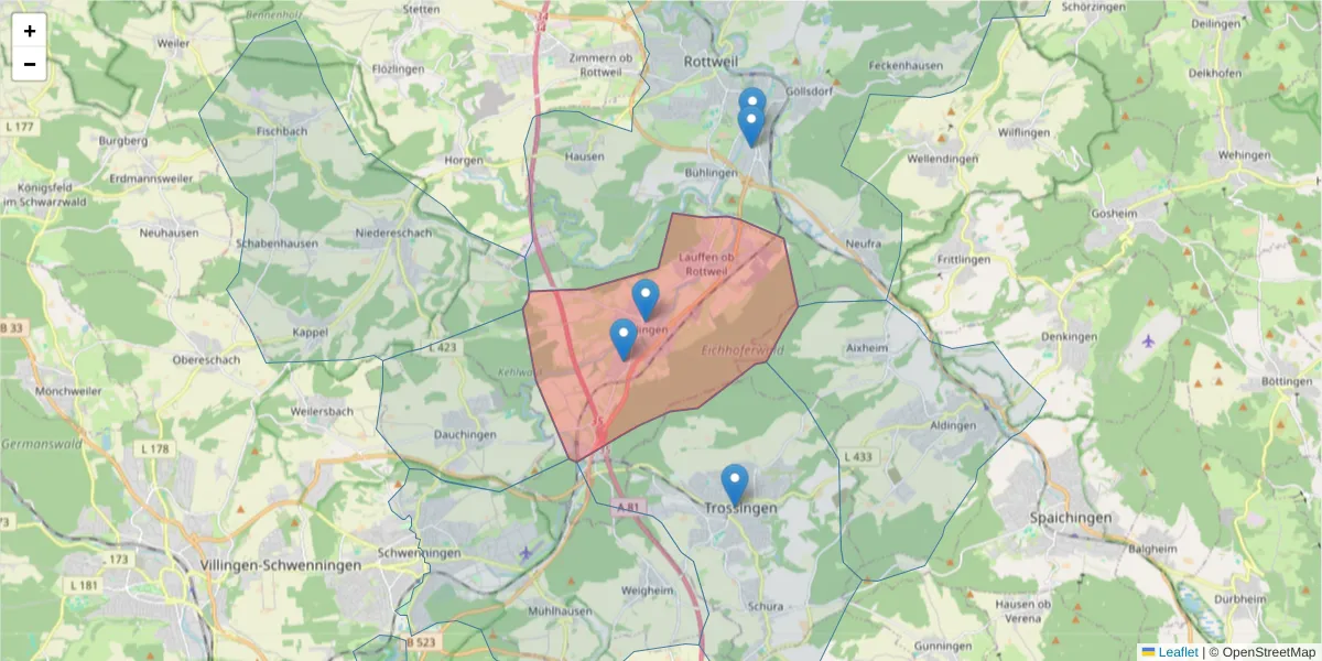 Karte des Postleitzahlen Bereichs  und der umliegenden Postleitzahlen in Deutschland
