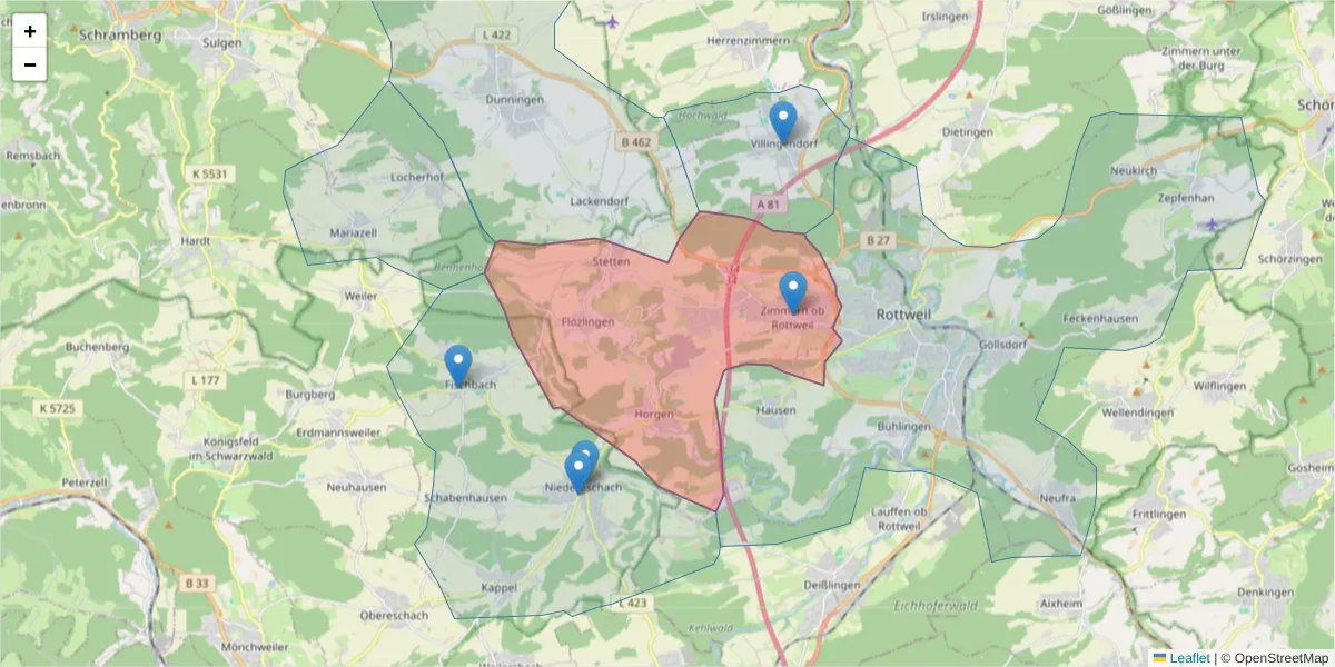 Karte des Postleitzahlen Bereichs  und der umliegenden Postleitzahlen in Deutschland