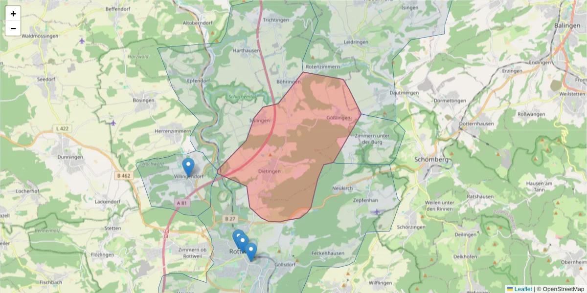 Karte des Postleitzahlen Bereichs  und der umliegenden Postleitzahlen in Deutschland