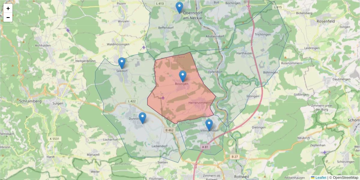 Karte des Postleitzahlen Bereichs  und der umliegenden Postleitzahlen in Deutschland