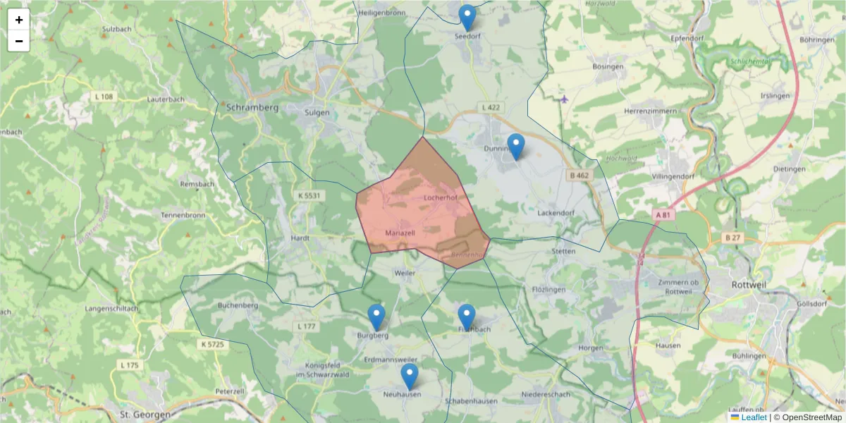 Karte des Postleitzahlen Bereichs  und der umliegenden Postleitzahlen in Deutschland