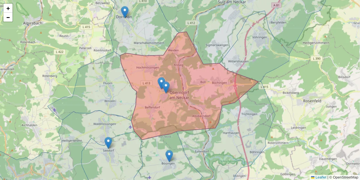 Karte des Postleitzahlen Bereichs  und der umliegenden Postleitzahlen in Deutschland