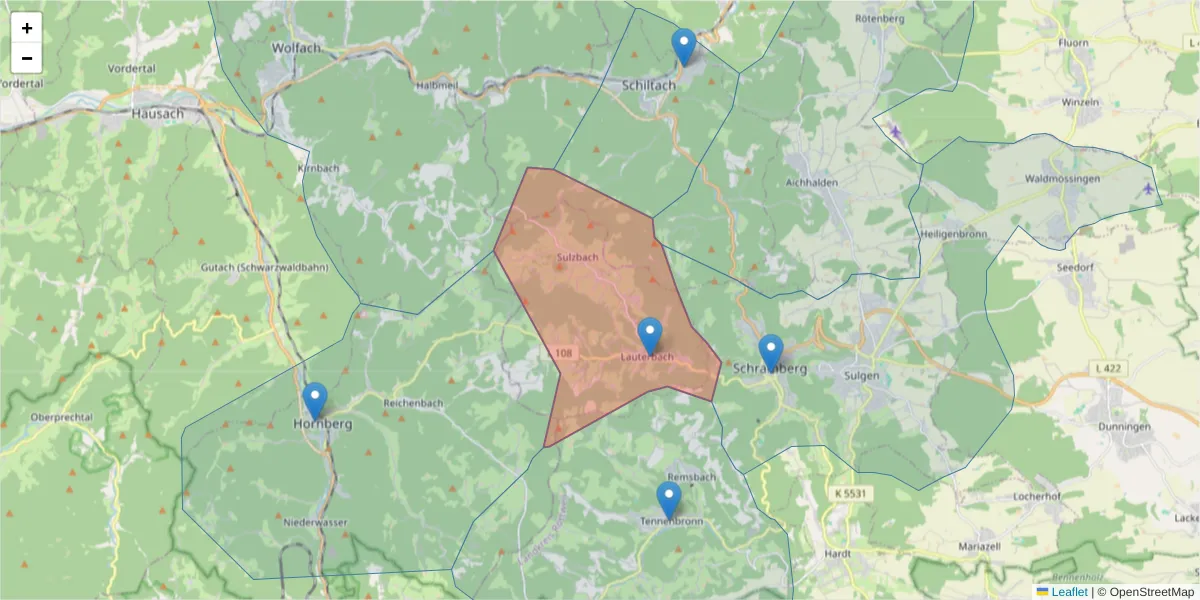 Karte des Postleitzahlen Bereichs  und der umliegenden Postleitzahlen in Deutschland