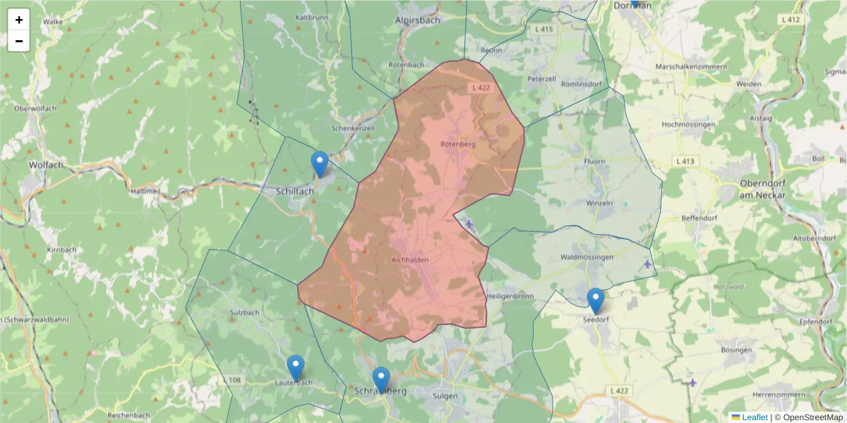 Karte des Postleitzahlen Bereichs  und der umliegenden Postleitzahlen in Deutschland