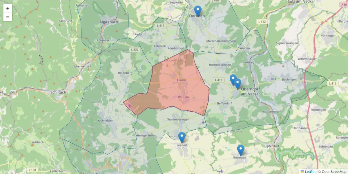 Karte des Postleitzahlen Bereichs  und der umliegenden Postleitzahlen in Deutschland