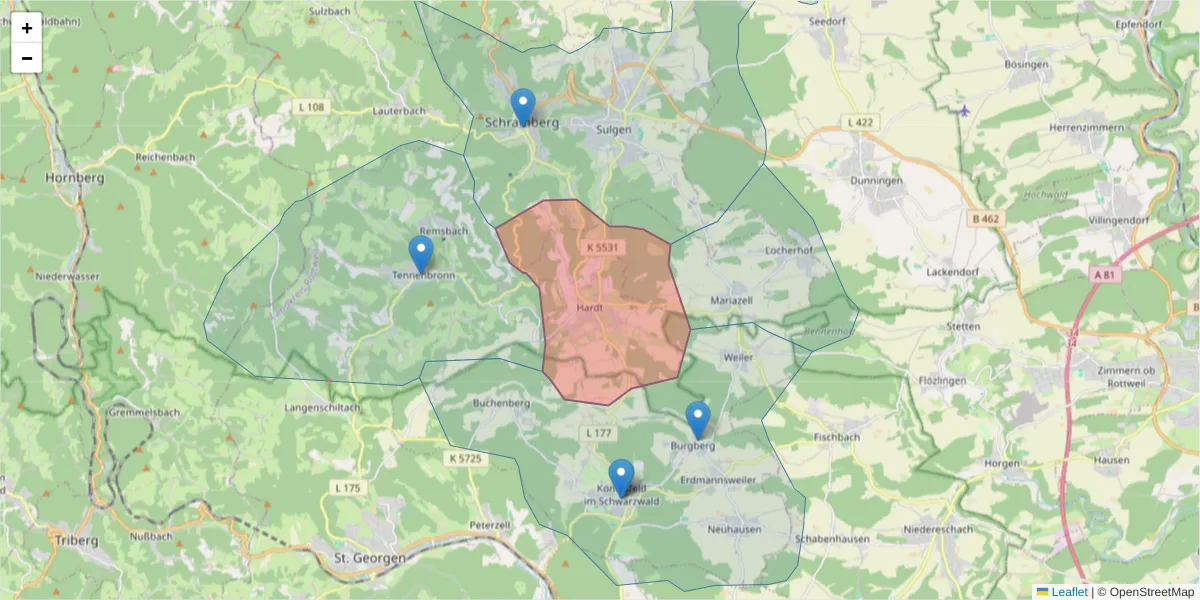 Karte des Postleitzahlen Bereichs  und der umliegenden Postleitzahlen in Deutschland