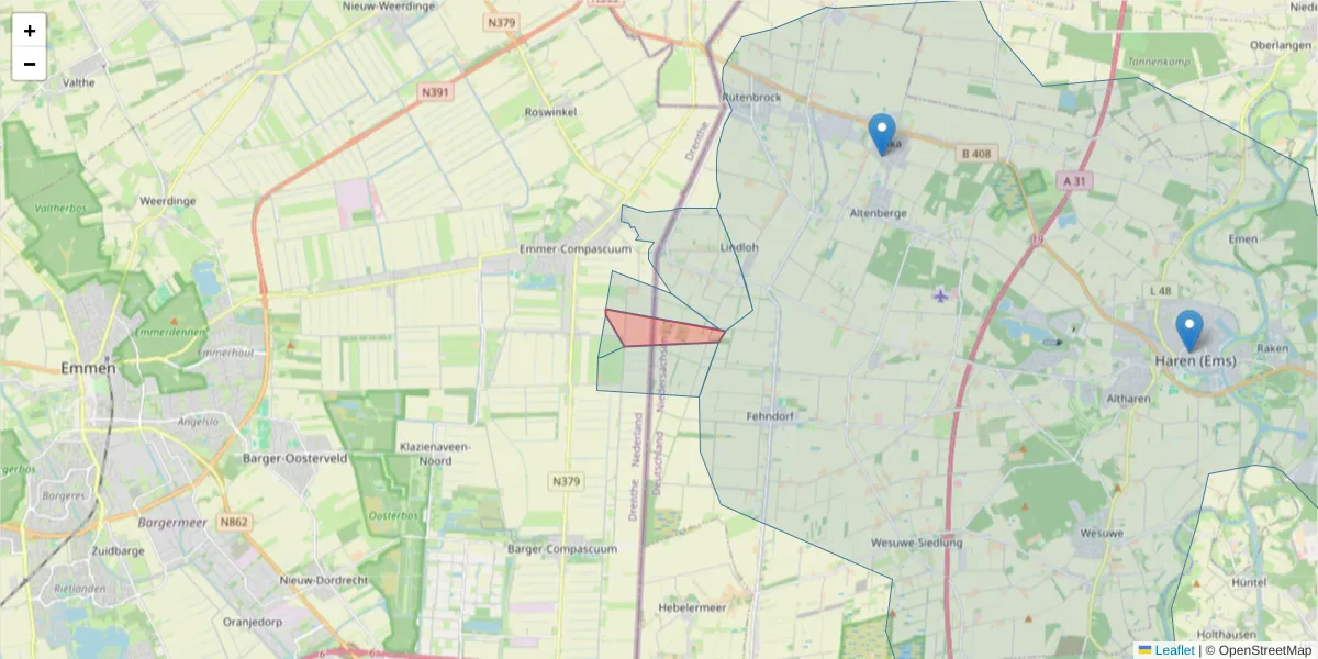 Karte des Postleitzahlen Bereichs  und der umliegenden Postleitzahlen in Deutschland