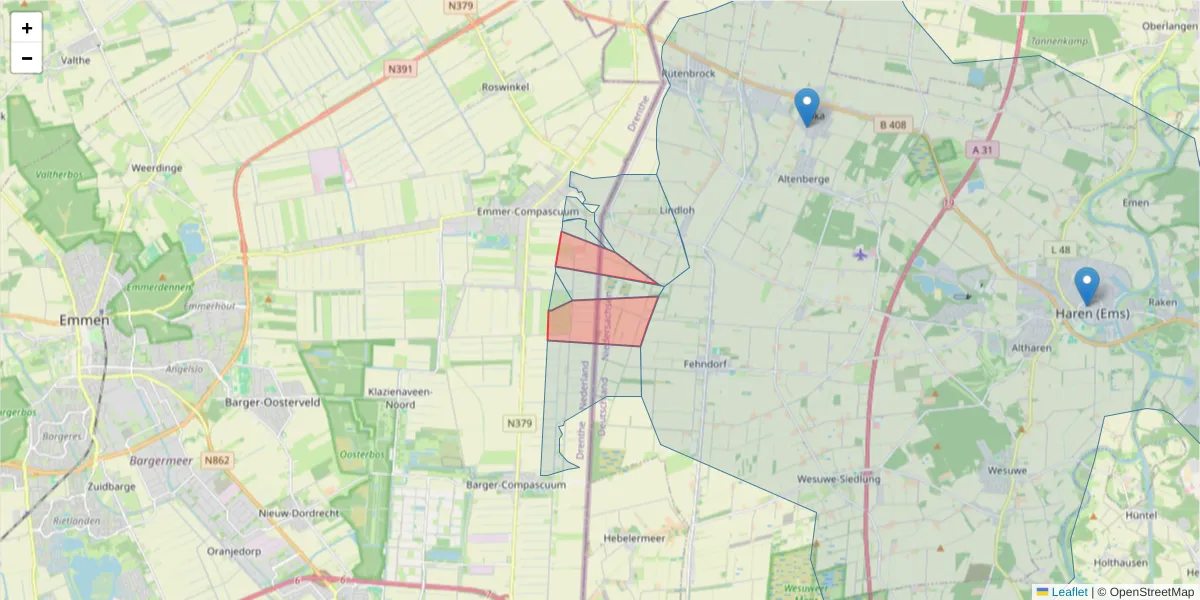 Karte des Postleitzahlen Bereichs  und der umliegenden Postleitzahlen in Deutschland