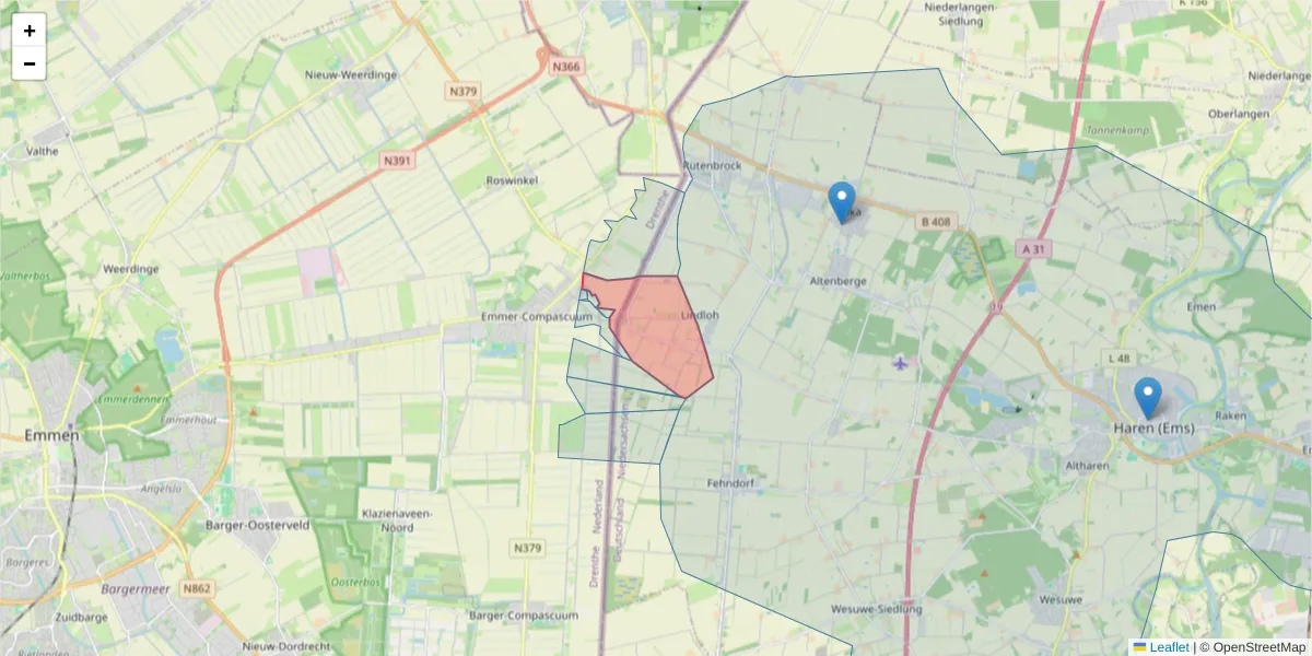 Karte des Postleitzahlen Bereichs  und der umliegenden Postleitzahlen in Deutschland